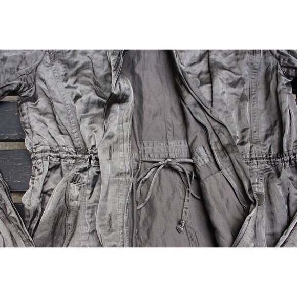 Eileen Fisher - High Collar Steel Satin Jacket in Charcoal Grey, Med - Picture 5 of 11